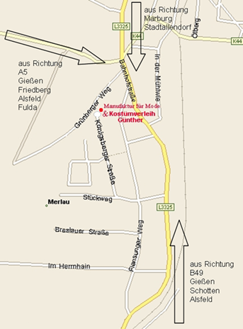 Karte mit Wegbeschreibung zu unserem Kostmverleih in Mcke